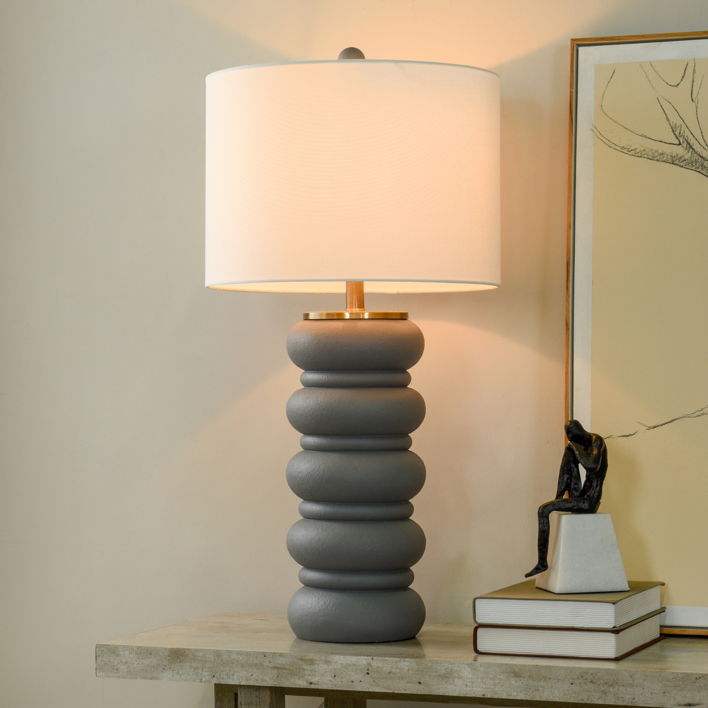StyleCraft Esther - Transitional Table Lamp - Frosted Charcoal - White Shade
