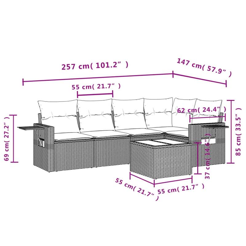 vidaXL 5 Piece Patio Sofa Set with Cushions Black Poly Rattan