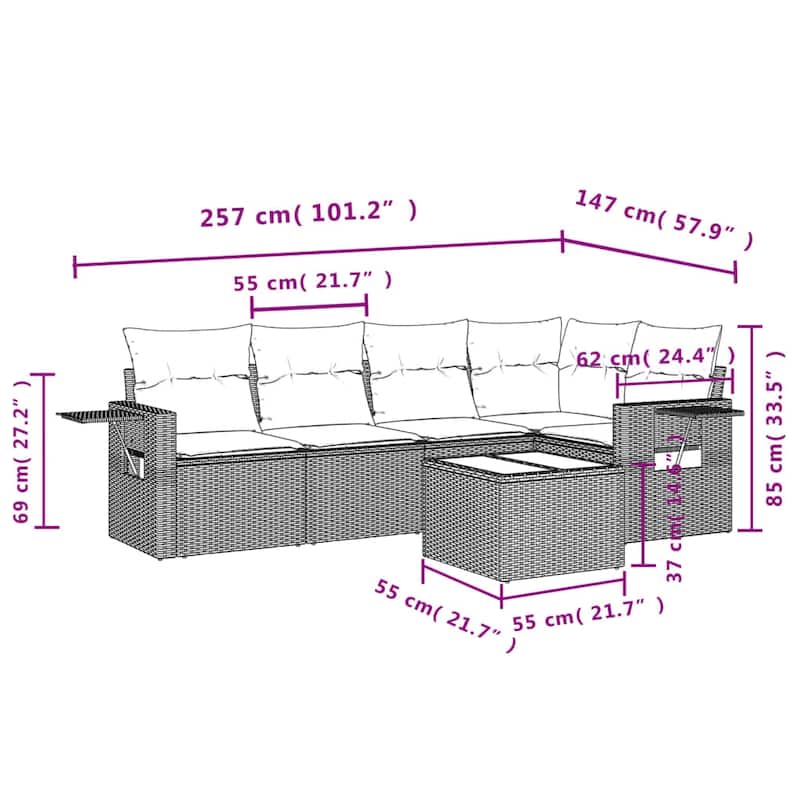 vidaXL Patio Sofa Set with Cushions Outdoor Conversation Furniture Poly Rattan
