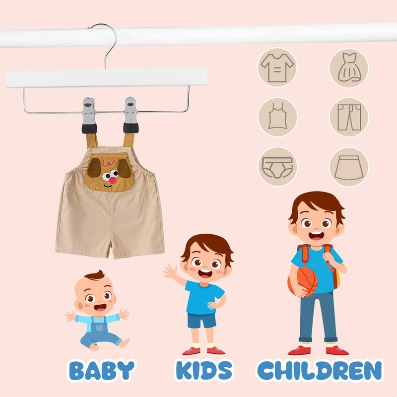 BP4U Kids Wooden Pants Skirts Hangers, Baby Solid Wood Hangers with Clips for Toddler & Children's Trousers, Slacks, Jeans