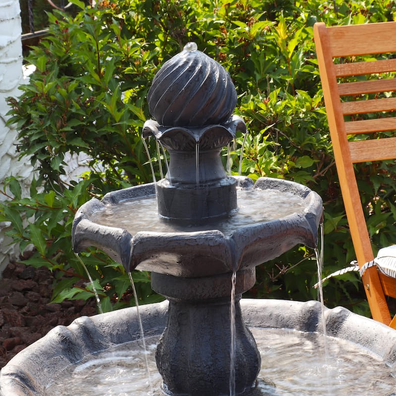 Sunnydaze Two Tier Solar-on-Demand Fountain, 35 Inch Tall - 35-Inch