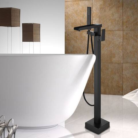 Floor Mounted Single Handle Freestanding Tub Faucet with Handheld Shower