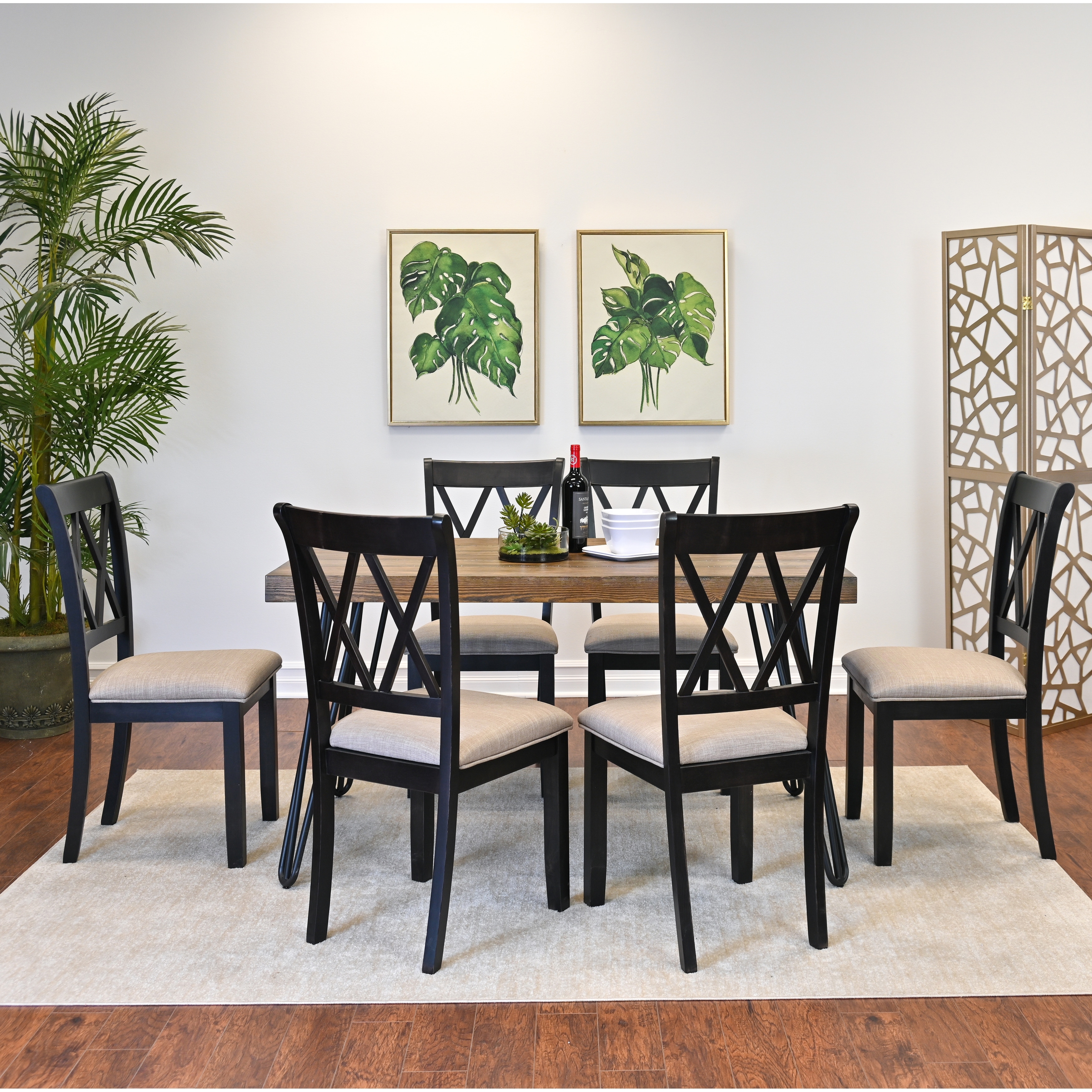 Modern Dining Set with Rectangular Table & Cross-Back Chairs