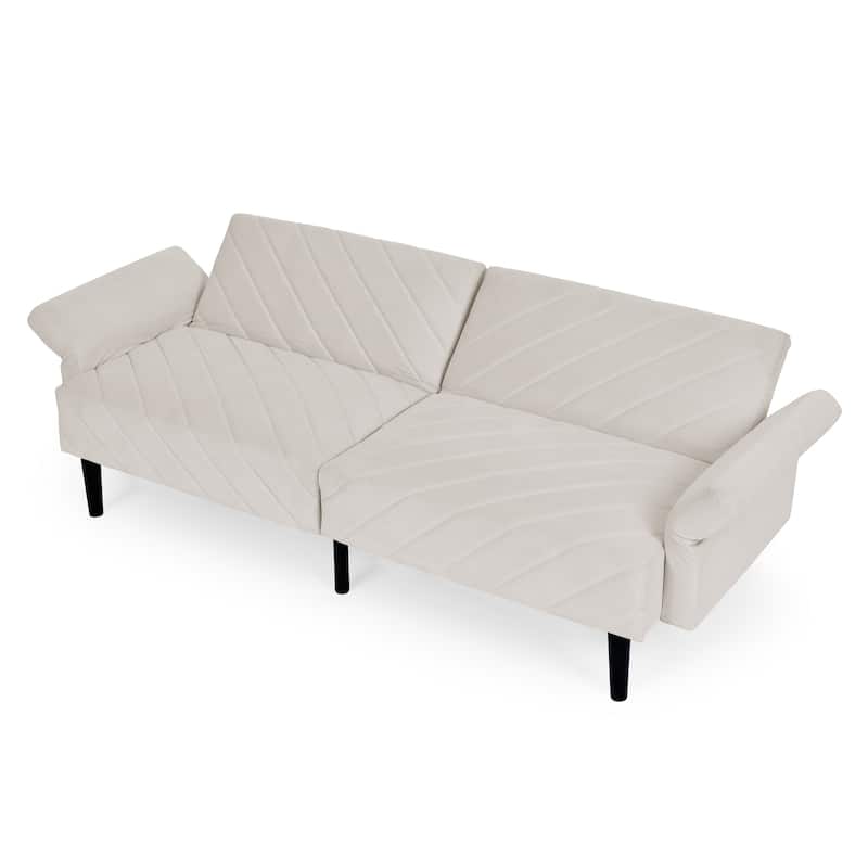 Folding Velvet Futon Sofa Bed with Adjustable Armrests for Apartments
