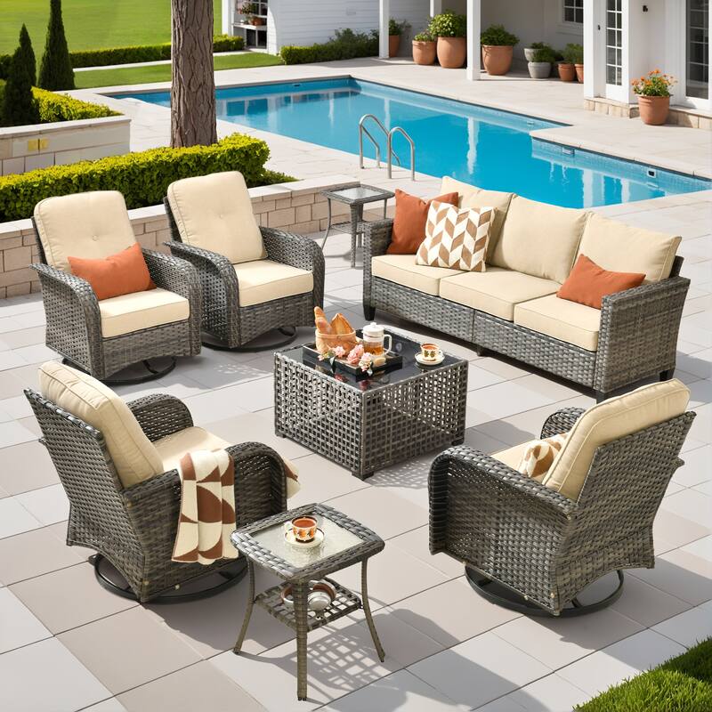 XIZZI Outdoor Patio Furniture Grey Wicker Conversation Seating Set