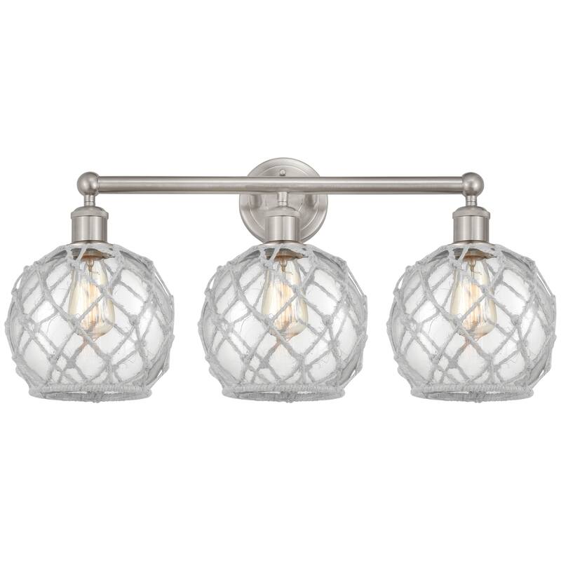 Innovations Lighting Endless Possibilities Edison - Farmhouse Rope - 3 Light 26" Bath Vanity Light - Clear Glass with White Rope/Brushed Satin Nickel