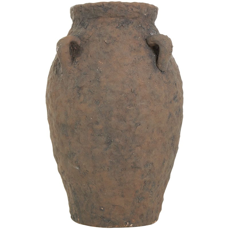 Dark Brown Ceramic Handmade Textured Vase with Handles