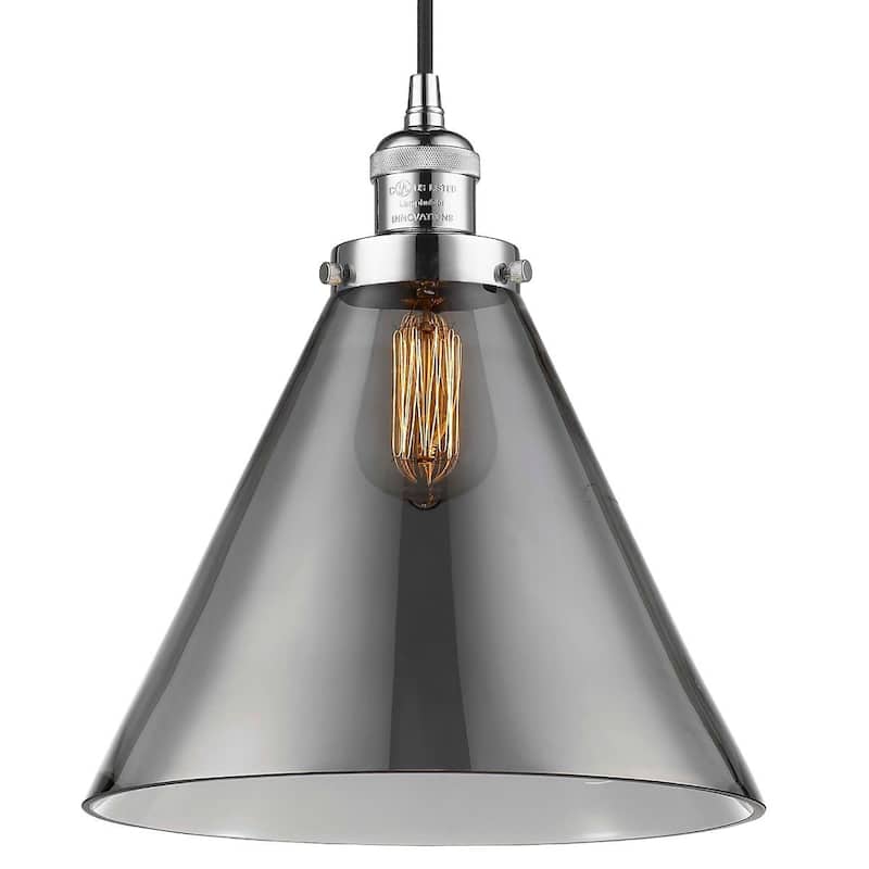 Innovations Lighting X-Large Cone Single Light 12" Wide Pendant with - Polished Chrome / Smoked