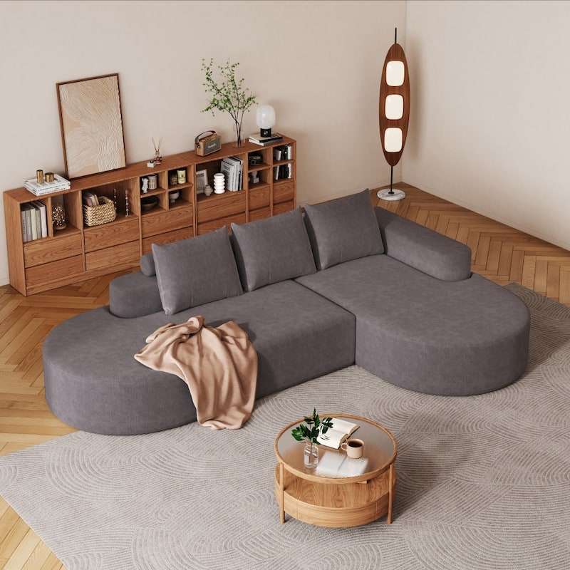 108.5" Modern Curved Chenille Upholstered Sectional Sofa with 3 Pillows