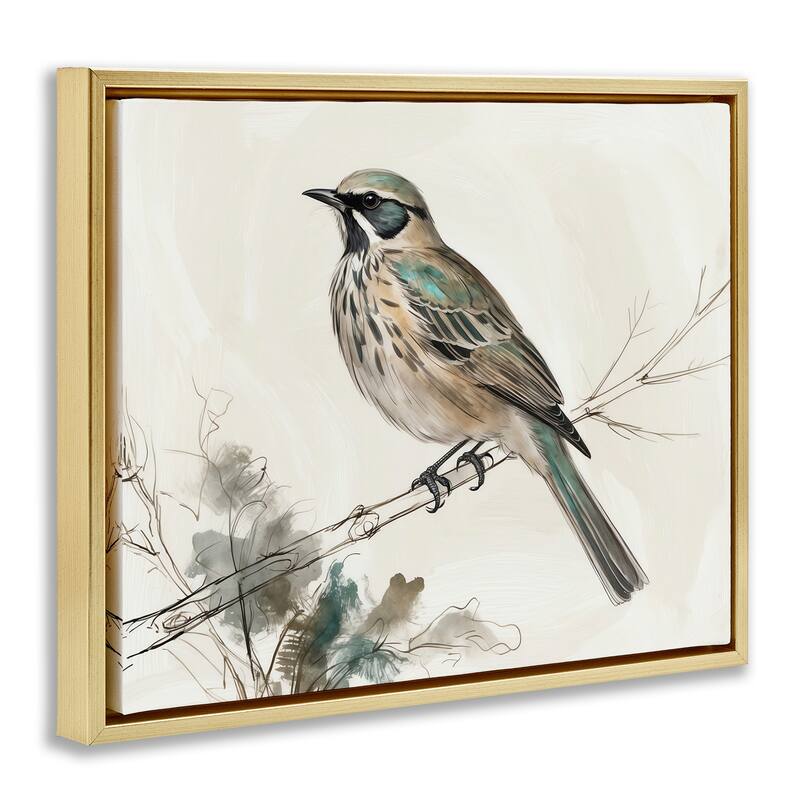 Stupell Perched Bird Illustration Framed Floater Canvas Wall Art Design By LSR Creative Studio