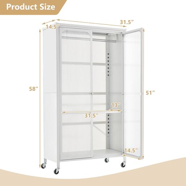 Costway Storage Wardrobe Cabinet Mobile Armoire Closet with Hanging ...