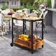 preview thumbnail 9 of 7, Outsunny Acacia Wood Outdoor Bar Cart with Wheels, Rolling 2-Tier Coffee & Drink Cart with 3 Bottle Holders, Outdoor Serving