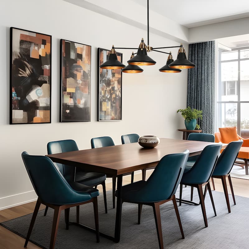 Modern Industrial 5-Light Black Gold Wheel Kitchen Island Chandelier Metal Pendant Lights for Dining Room - 33" D x 9" H