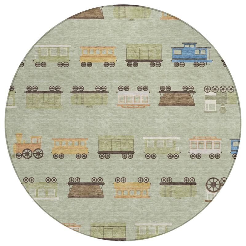 Machine Washable Indoor/ Outdoor Modern Train Chantille Rug