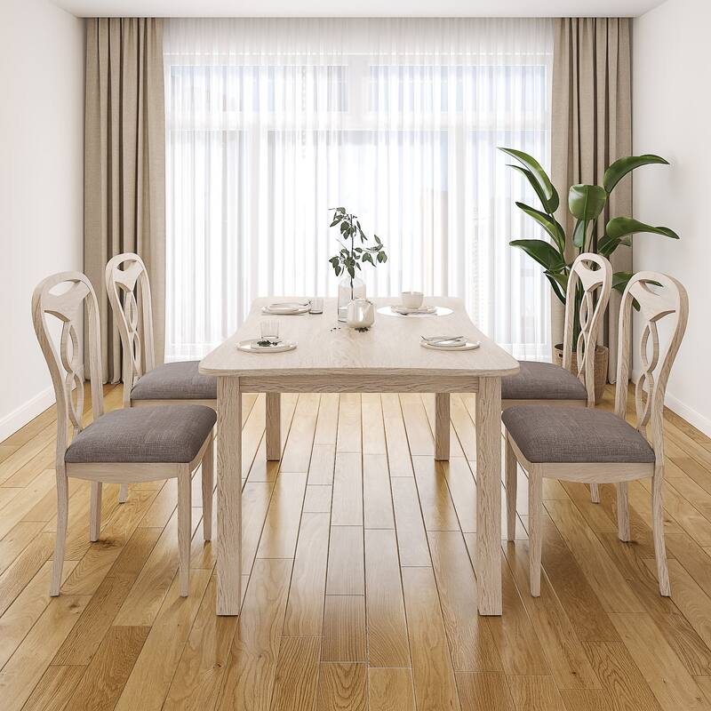 Javlergo 5/7-Piece Solid Wood Dining Set with Curved Edge