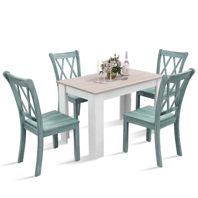 Costway 5 PCS Dining Set Modern Rectangle Table & 4 Rubber Wood Chairs