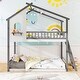 preview thumbnail 5 of 6, Twin Over Twin House Bunk Bed with Roof for Kids Sleeping and Play