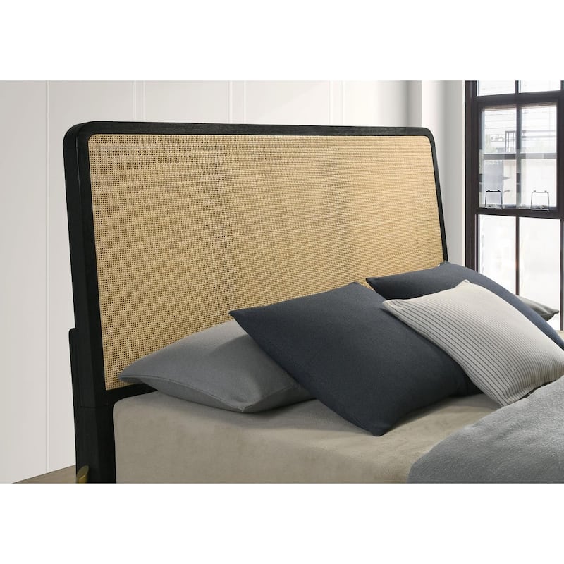 Anser Black and Natural Woven Rattan Headboard Bed