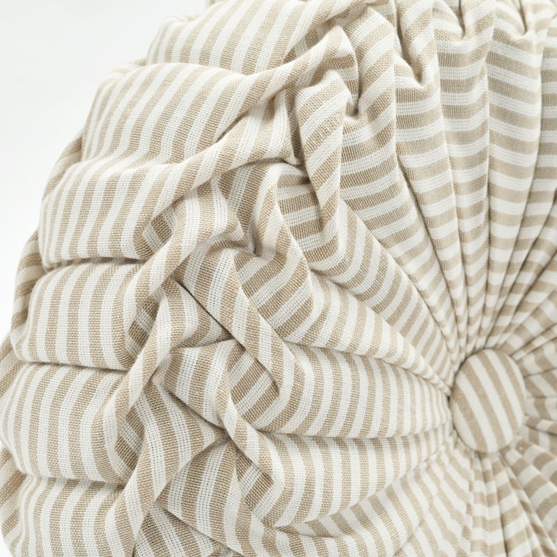 Lush Decor Farmhouse Ticking Stripe Yarn Dyed Pleated 14 inch Round Decorative Throw Pillow