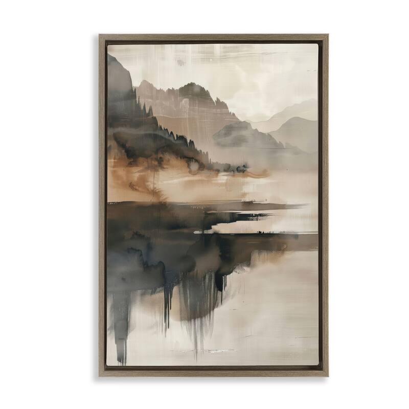Stupell Layered Opaque Mountain Reflection Framed Floater Canvas Wall Art Design By LSR Creative Studio - 17 x 25 - Brown