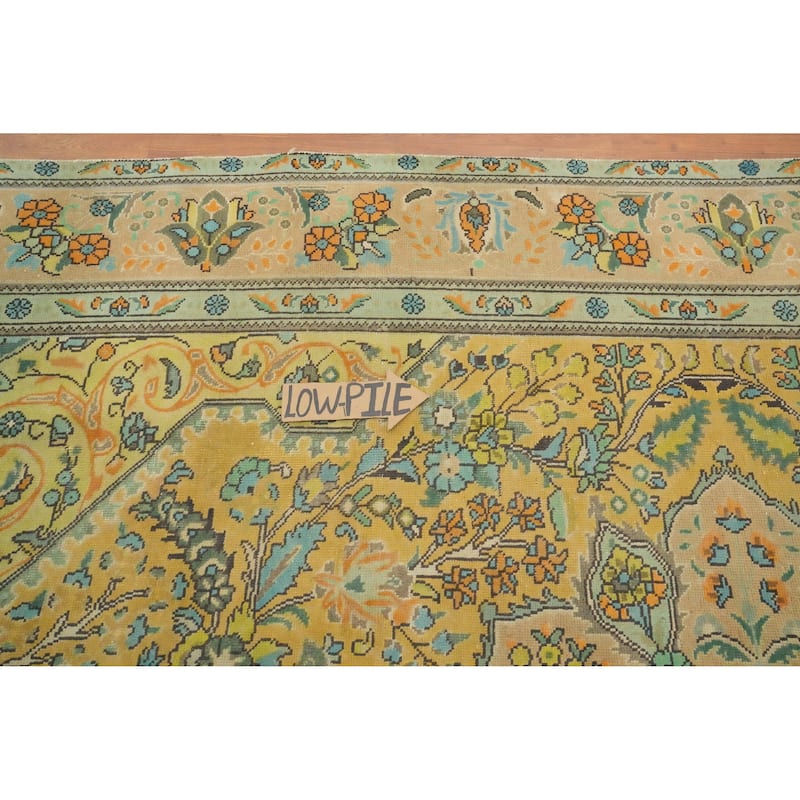 Hand Knotted Oriental 100% Wool Carpet Traditional Floral Yellow & Gold Tabriz Area Rug - 11' 0'' X 7' 11''