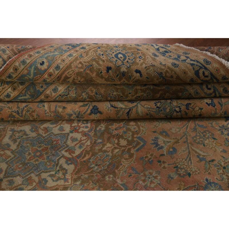 Hand Knotted Oriental 100% Wool Carpet Traditional Floral Oranges & Rust Mashad Area Rug - 12' 6'' X 9' 5''