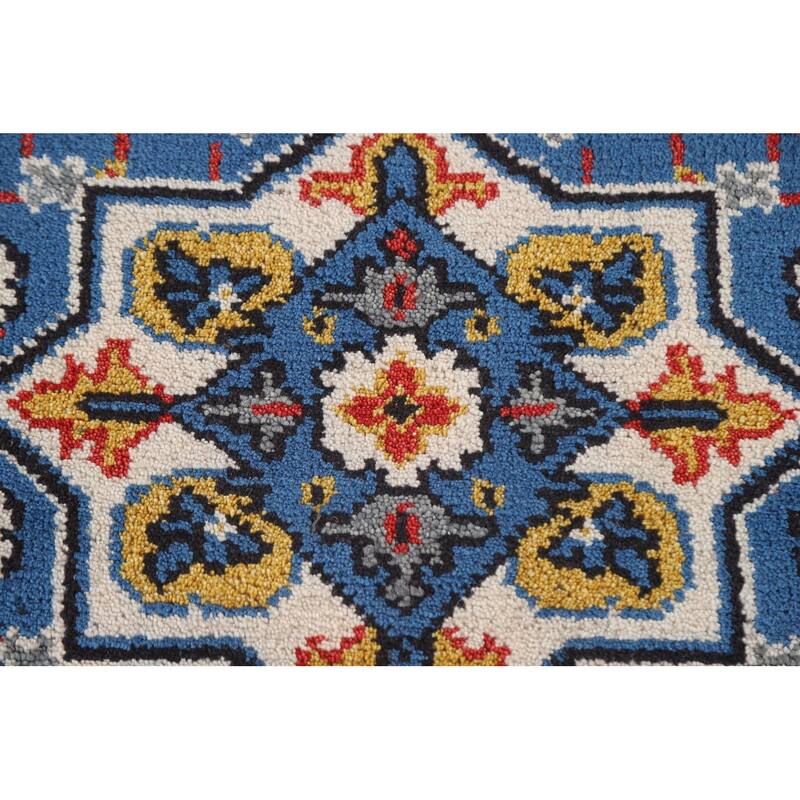 Blue Geometric Kazak Indian Rug Handmade Wool Carpet - 2'0"x 3'0"