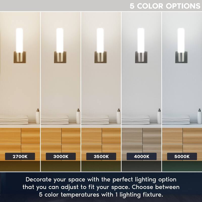 Luxrite 14" Modern LED Wall Sconces Set of Two, Brushed Nickel, Bathroom Vanity Light Fixtures, 5 Color Options...