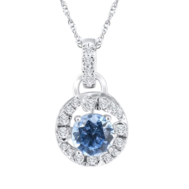 1 1/6Ct Aquamarine & Diamond Round Halo Pendant White Gold Women's Necklace