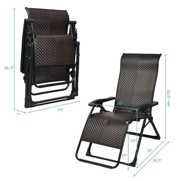 2PCS Patio Rattan Zero Gravity Lounge Chair 38.5