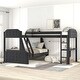 preview thumbnail 2 of 4, Black Twin Over Full L-Shaped Bunk Bed, Twin Loft Bed with Built-in Desk, Guardrails
