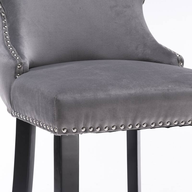 Roomfitters Velvet Wing-Back Bar Stools Set of 2, Tufted Upholstered Counter Chairs with Nailhead Trim and Wooden Legs