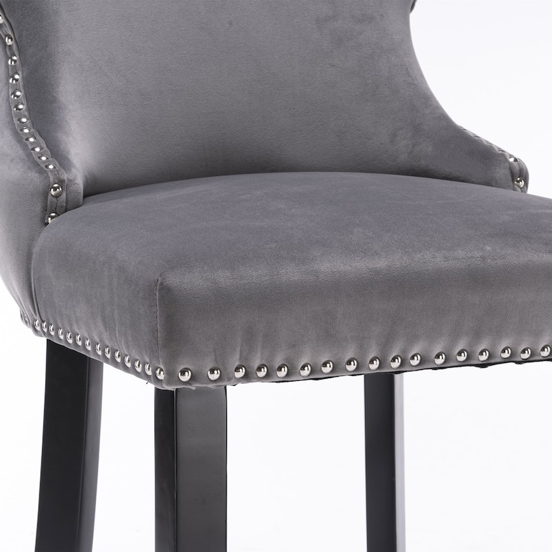 Set of 4 Contemporary Upholstered Wing-Back Tufted Barstools