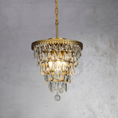 CraftHome 3-Light Vintage Tier Teardrop Glass Chandelier Brass / Matte Black Pendant Lighting - W12''