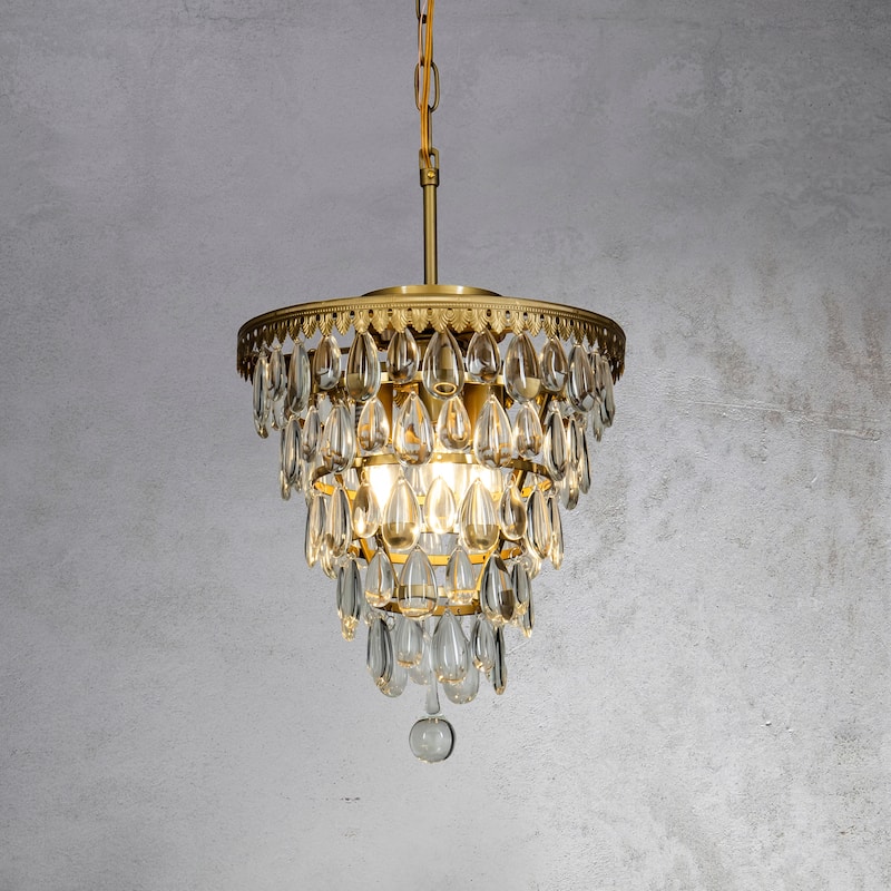 CraftHome 3-Light Vintage Tier Teardrop Glass Chandelier Brass / Matte Black Pendant Lighting - W12'' - Brass