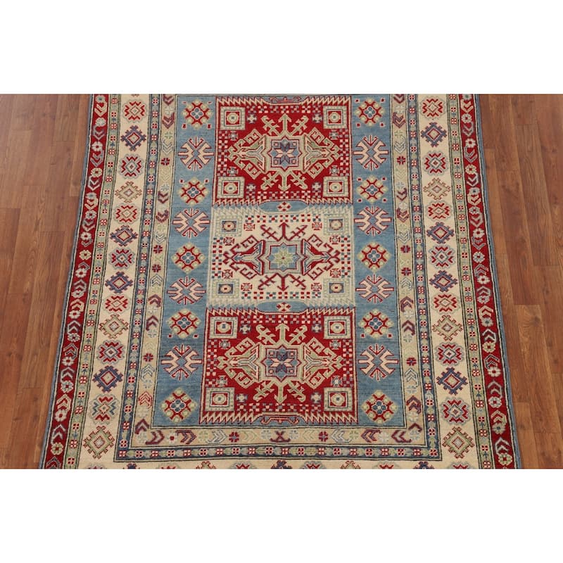 Blue Kazak Oriental Area Rug Handmade Floral Wool Carpet - 4'11" x 6'10"