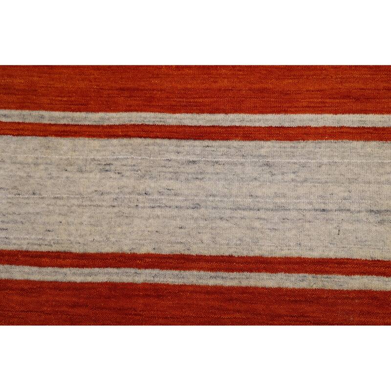 Hand Knotted Oriental 100% Wool Carpet Tribal Stripe Oranges & Rust Gabbeh Runner Rug - 10' 9'' X 2' 6''