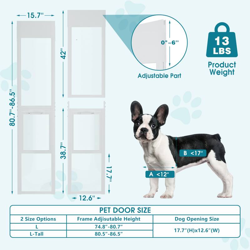 Dog Door for Sliding Glass, Adjustable Height, Pet Door with Lock