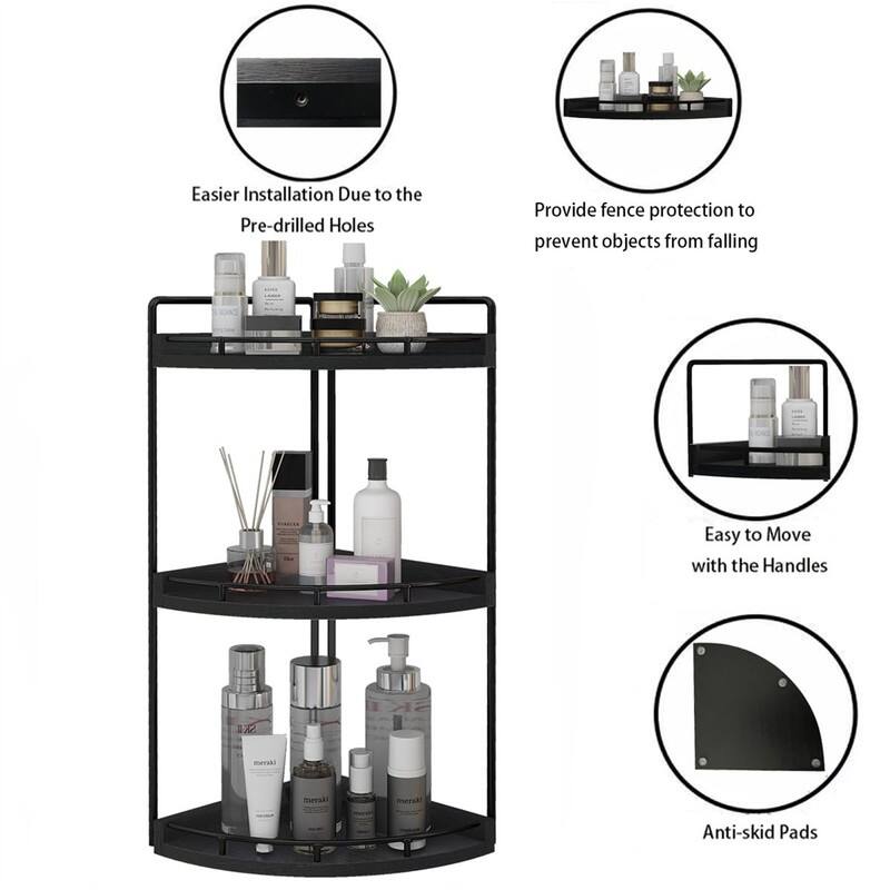 3-Tier Corner Bathroom Organizer Countertop - 7.67"D x 7.67"W x 17.52"H