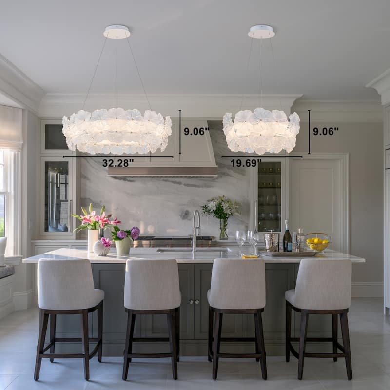 Modern LED Chandelier Clear & Frosted Glass Floral Petals Dimmable