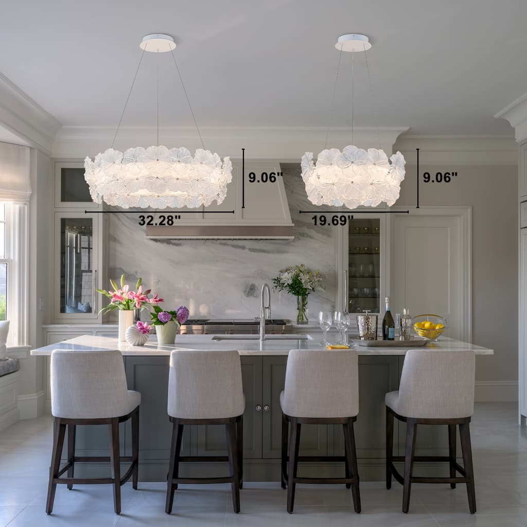 Modern LED Chandelier Clear & Frosted Glass Floral Petals Dimmable