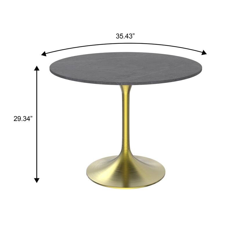 Verve 36" Modern Contemporary Sintered Stone Tabletop Round Accent Dining Table with Brushed Gold Stainless Steel Base for Home