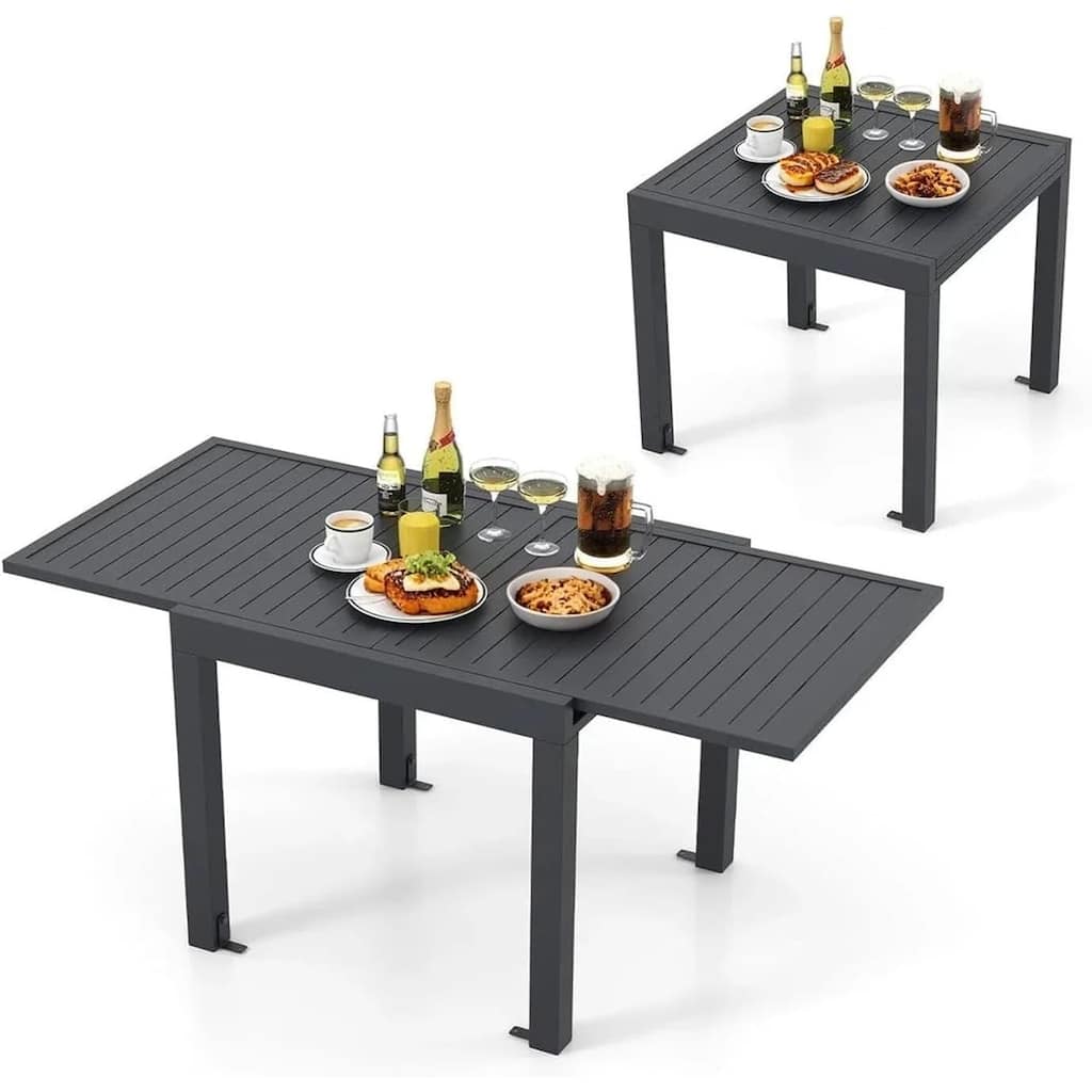 Patio Extendable Dining Table for 4-6,Aluminum Outdoor Dining Table 31.5-63 for Backyard Porch, Deck