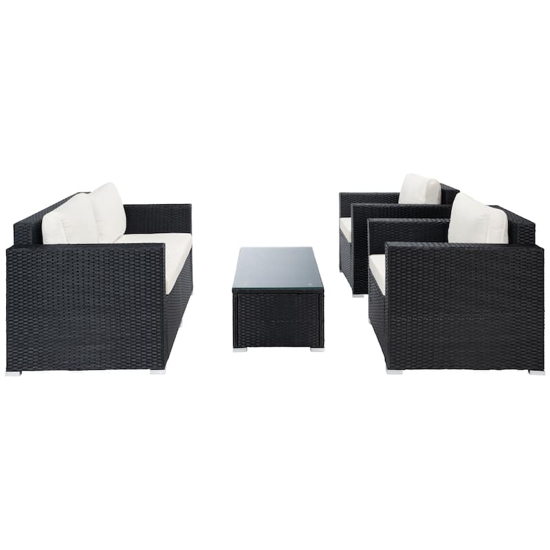 SAFAVIEH Outdoor Patio Furniture Natalee Wicker 4-Piece Conversation Set - 50W x 27D x 28H
