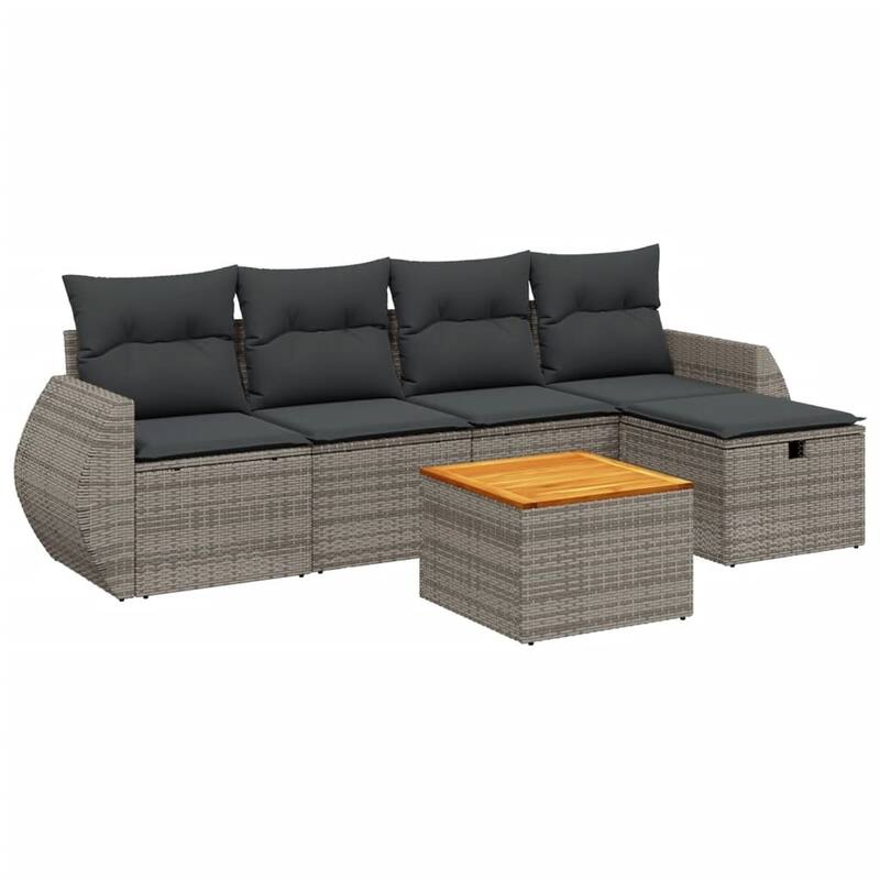 vidaXL Patio Sofa Set with Cushions Outdoor Furniture 6 Piece Poly Rattan