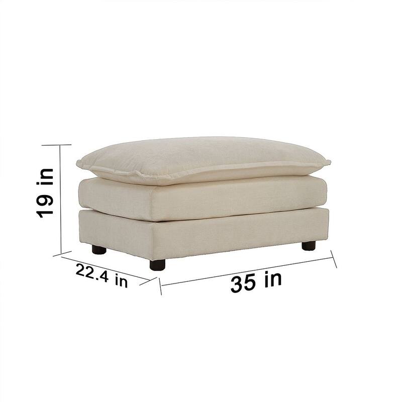 Beige Chenille Modular 3 Seat Sofa with Removable Cushions - 111"L