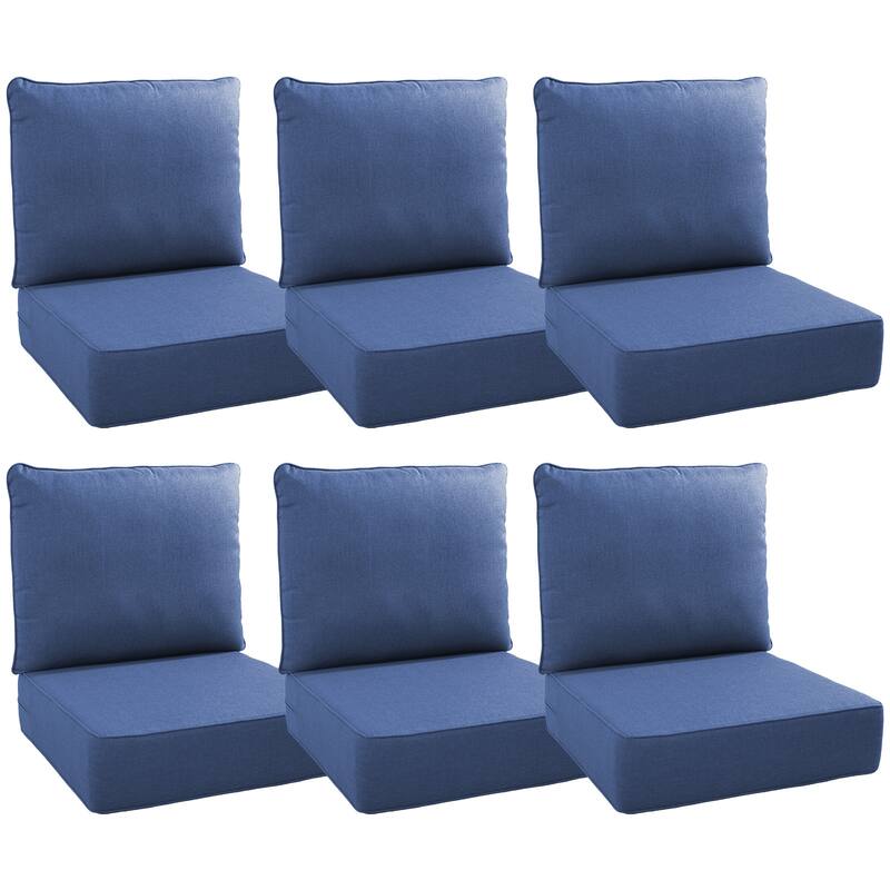 Gymojoy 24"x22"x6" Patio Thick Cushions & Pillows Set - Deep Seat Indoor/Outdoor Water & Fade Resistant - Six Sets - Blue