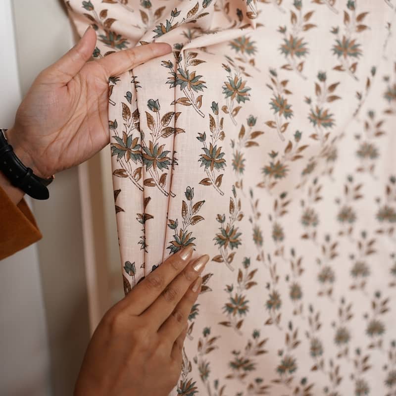 Fabdivine Handmade Block Print Floral Curtain Perfect for Room or Window Décor