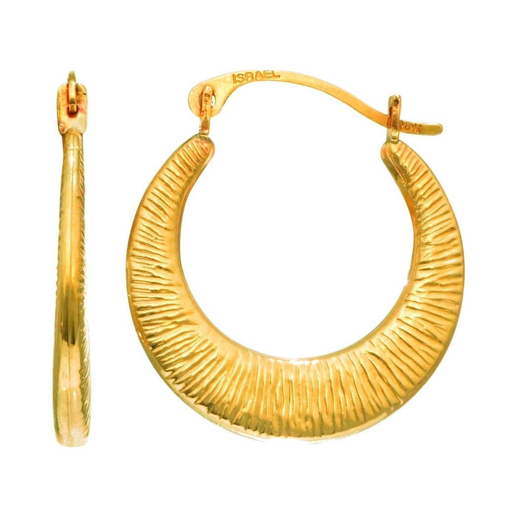 Curata 14k Yellow Gold 20mm Textured Graduated Hoop Earrings