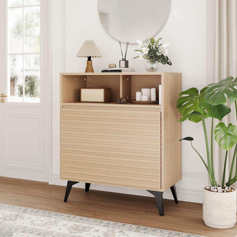 Coffee Bar Cabinet, Kitchen Storage Cabinet with Drawer and Adjustable Shelves, Buffet Sideboard - Yellow